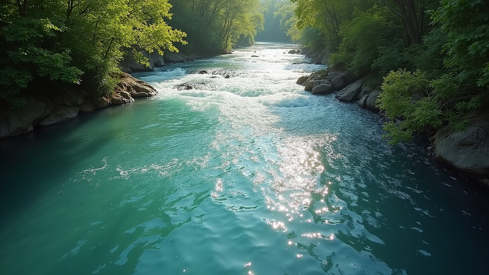 High angle view of a clear, flowing river representing smooth customer journey