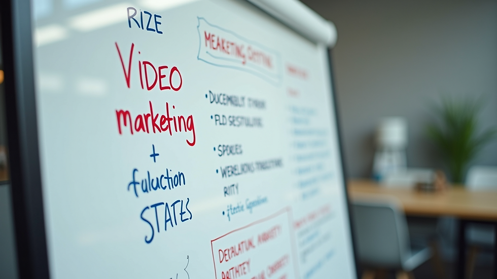Eye-level view of a whiteboard with video marketing strategy notes