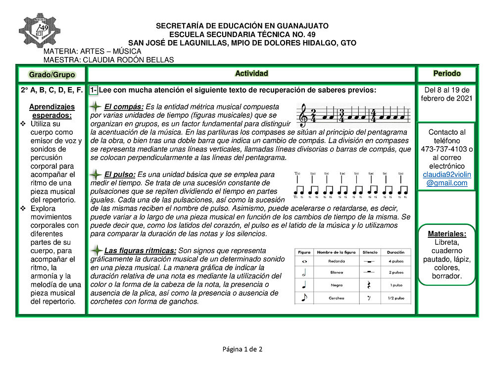 ARTES: Música - 2ºA al F