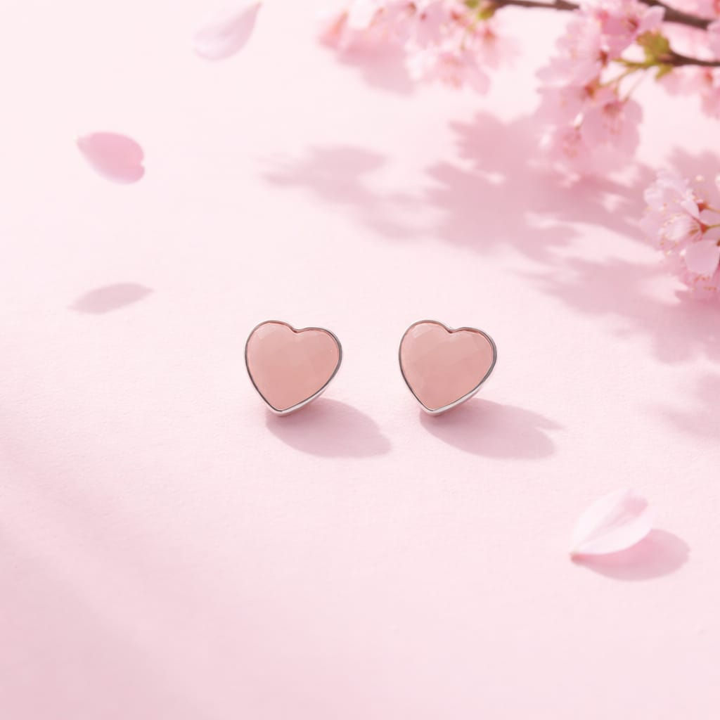 Arete Corazón de Cuarzo Rosa