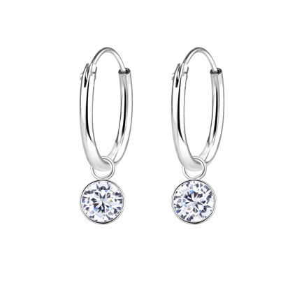 12mm Hoop w/ 4mm Round CZ Earrings -  Sterling Silver