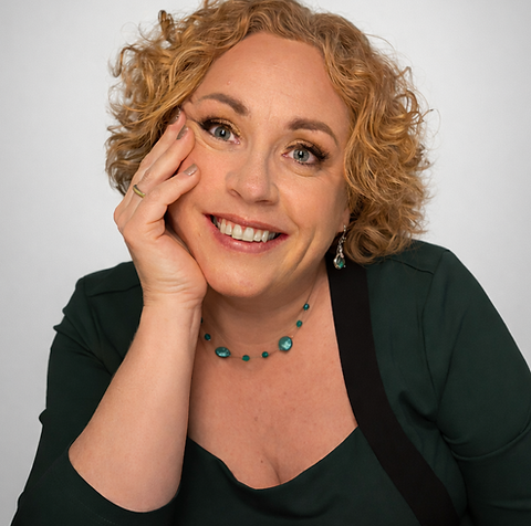 Susan looking happy and relaxed on white background
