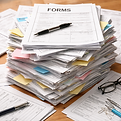 Pile of forms on a table