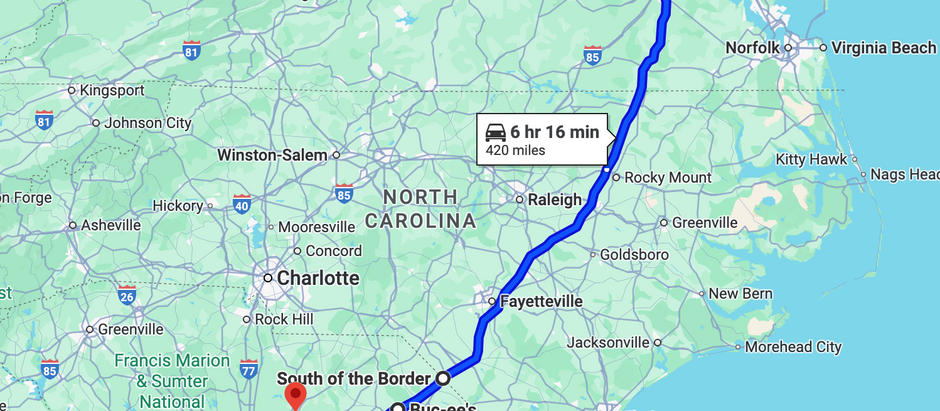 August 8, 2025 -- Charlottesville To South Of The Border To Buc-ee's To Camden To South Carolina Soccer Pitch
