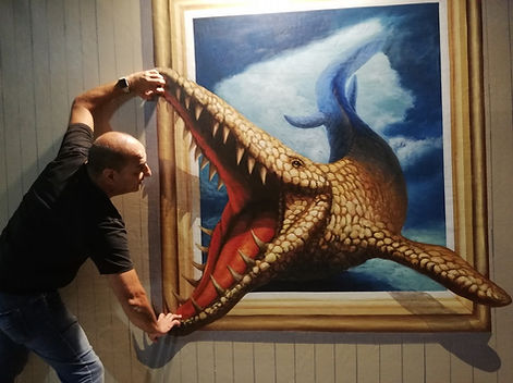 Shark coming out of a picture at the 3D Doubt Your Eyes exhibition