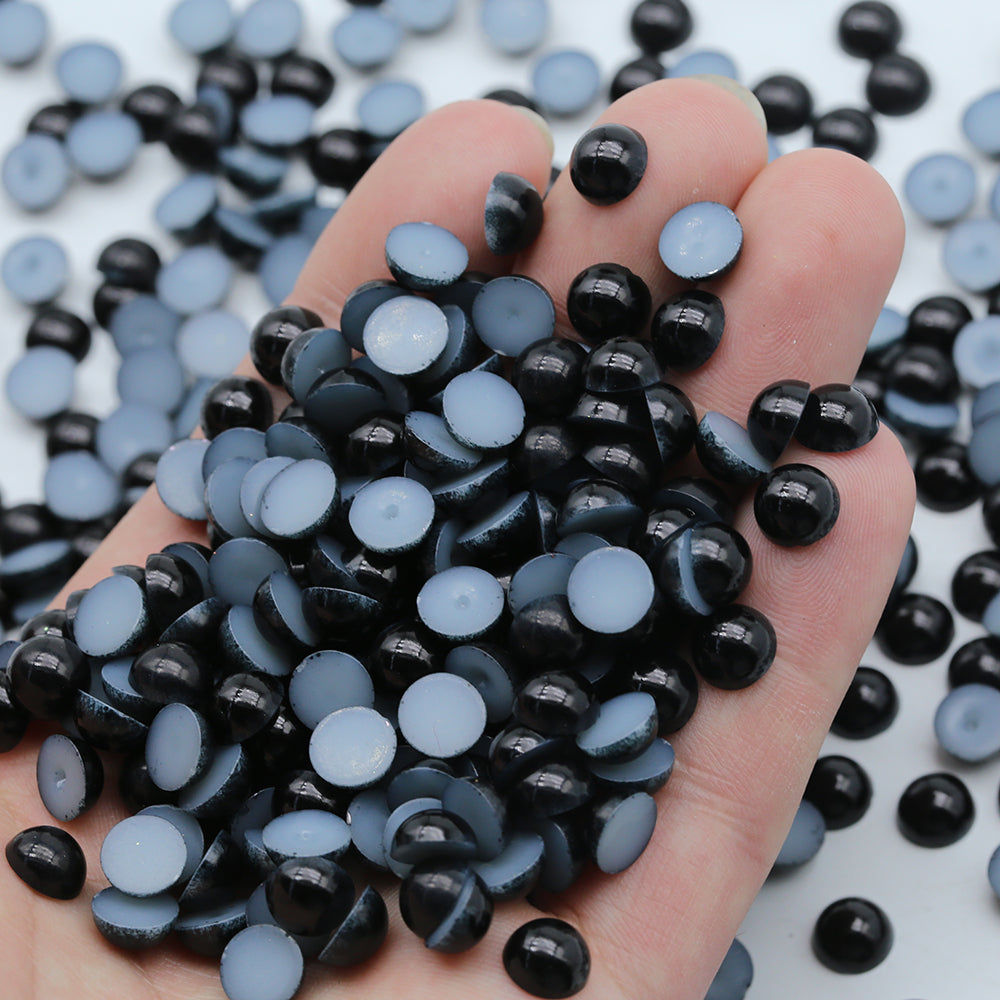 Jet Black Resin Flatback Pearls