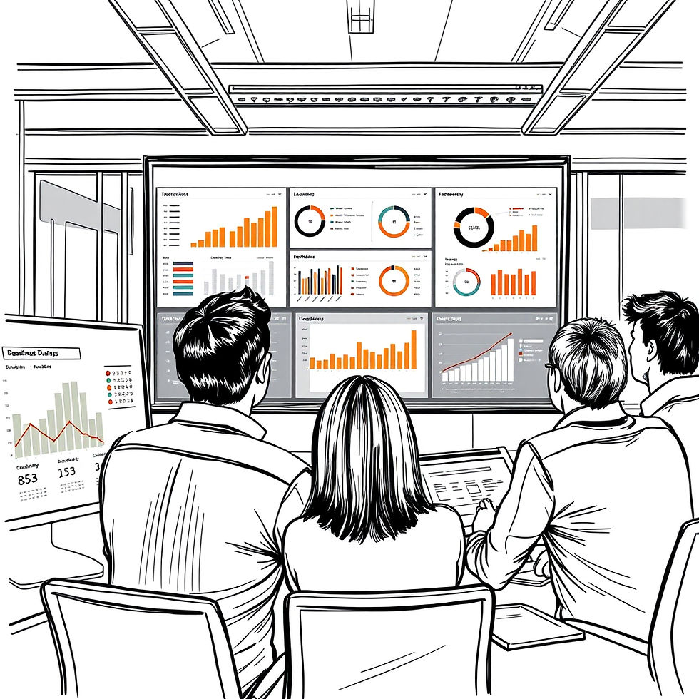 Finance and leadership team using ERP and automated reporting dashboards to improve business reporting and decision-making.
