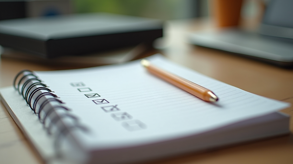 Close-up view of a notebook with a checklist