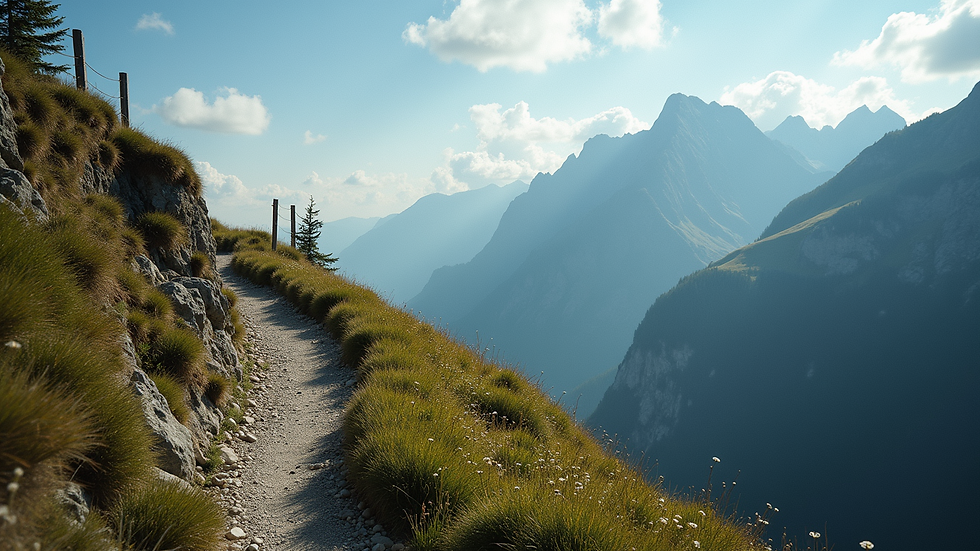 High-angle view of a steep mountain trail