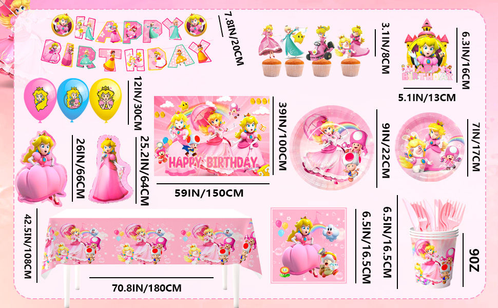 Thumbnail: Cartoon Peach Birthday Party Supplies, 114pcs Cartoon Peach Party Decorations & 