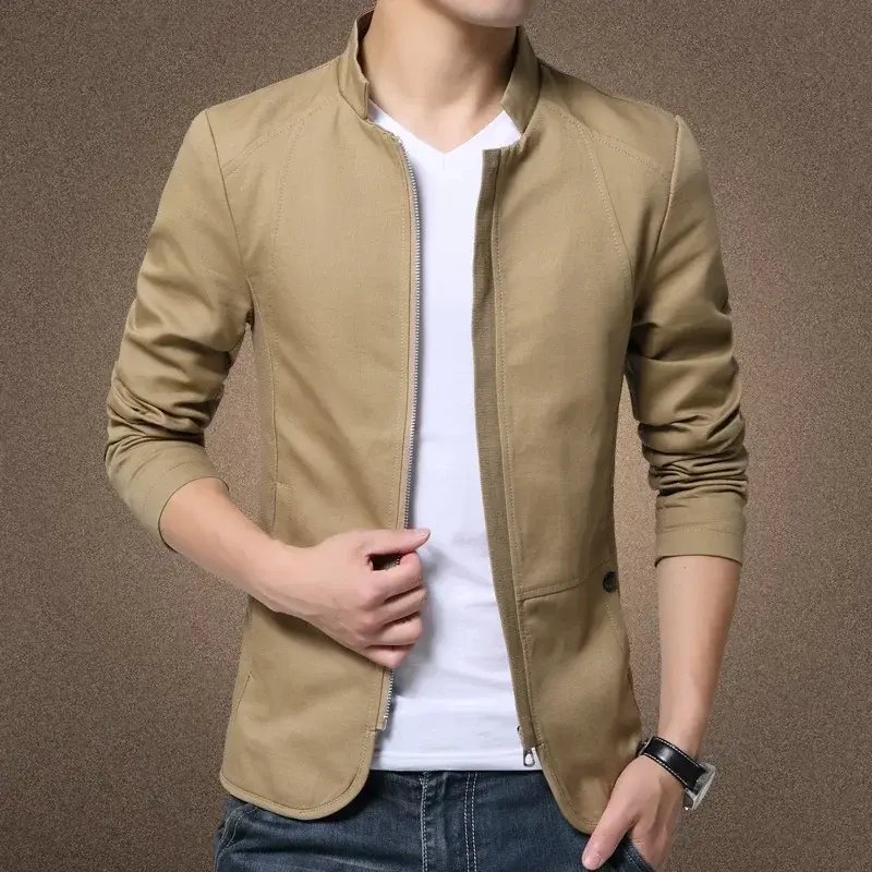 Thumbnail: Brand Bomber Jacket Men Stand Collar Mens Jacket Slim Fit Mens Blazer Casual Jac