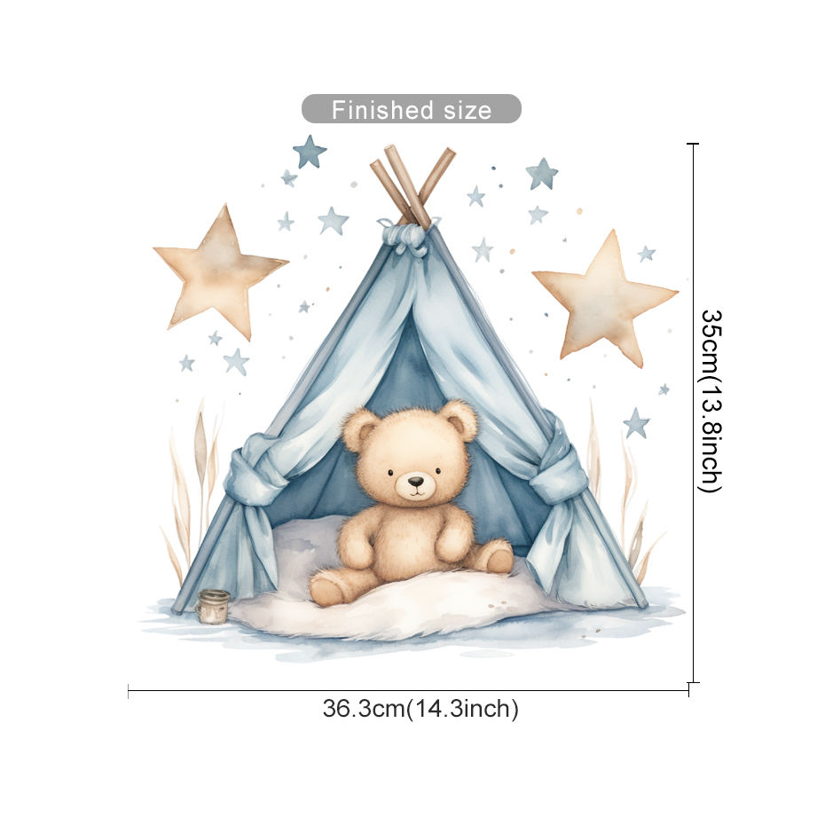 Thumbnail: Cartoon Teddy Bear Tent Stars Wall Stickers for Kids Room Nursery Baby Room Deco