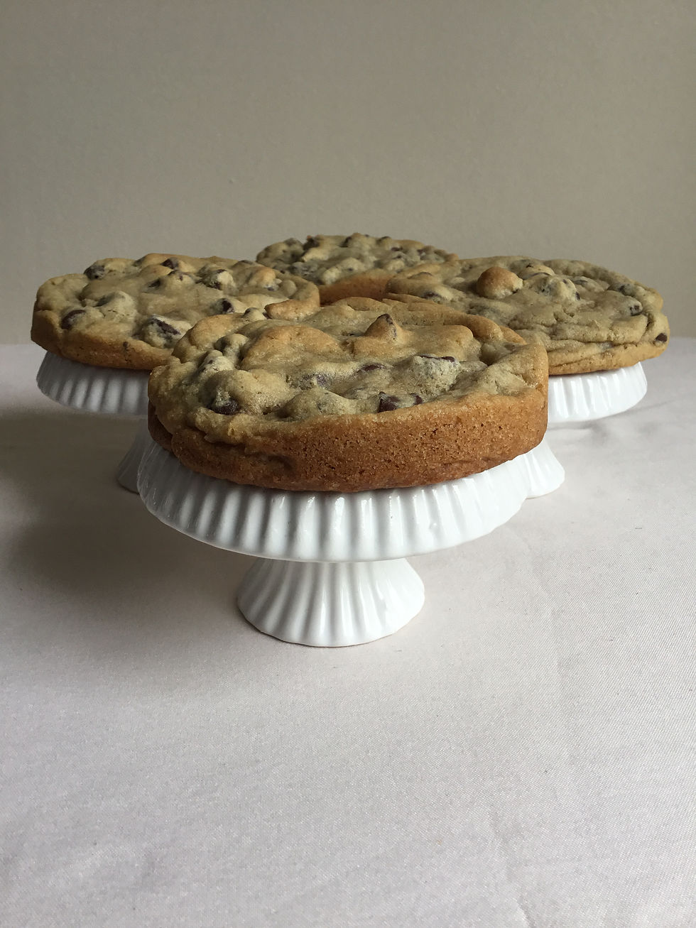 Side view of classic thick chocolate chip cookies