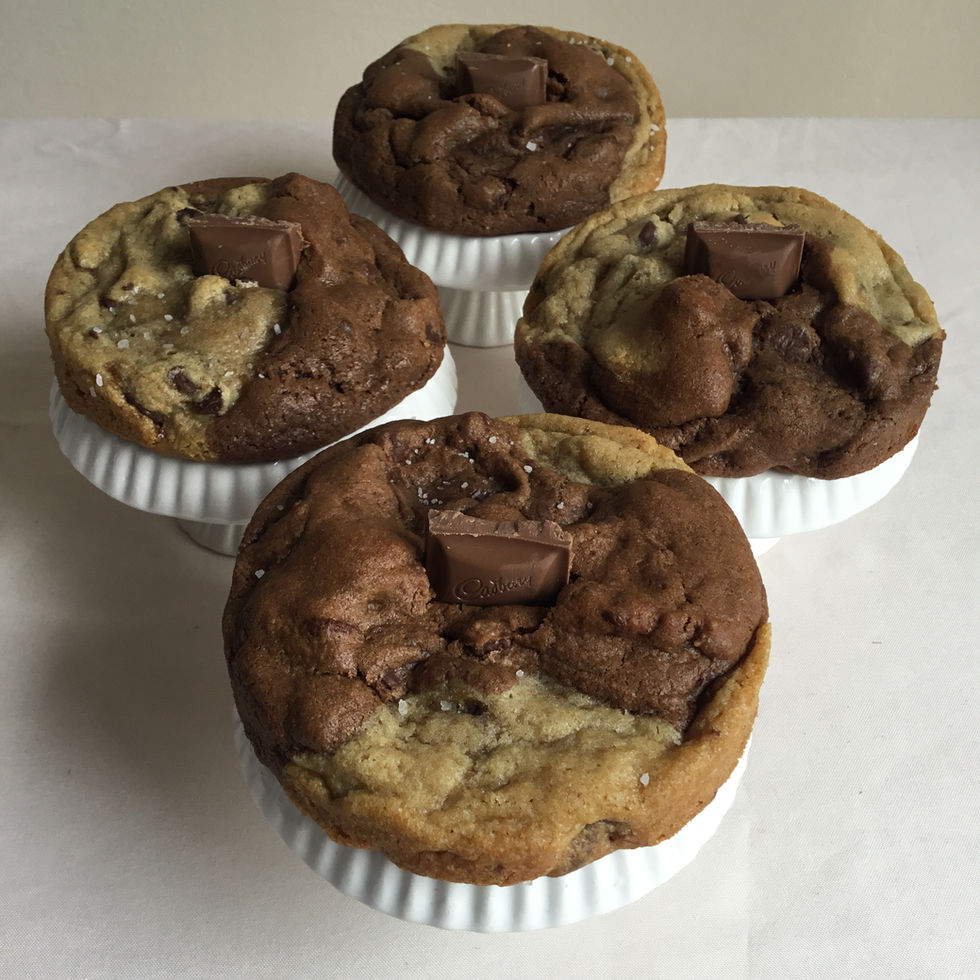 Top view of chocolate chip and chocolate chocolate chip marble cookies