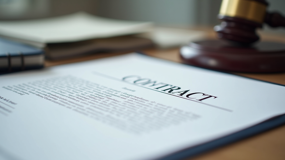 Close-up view of legal documents and contract on desk