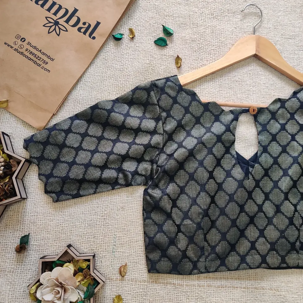 Thumbnail: Kalyani - Black Semi Tussar Pattern Blouse