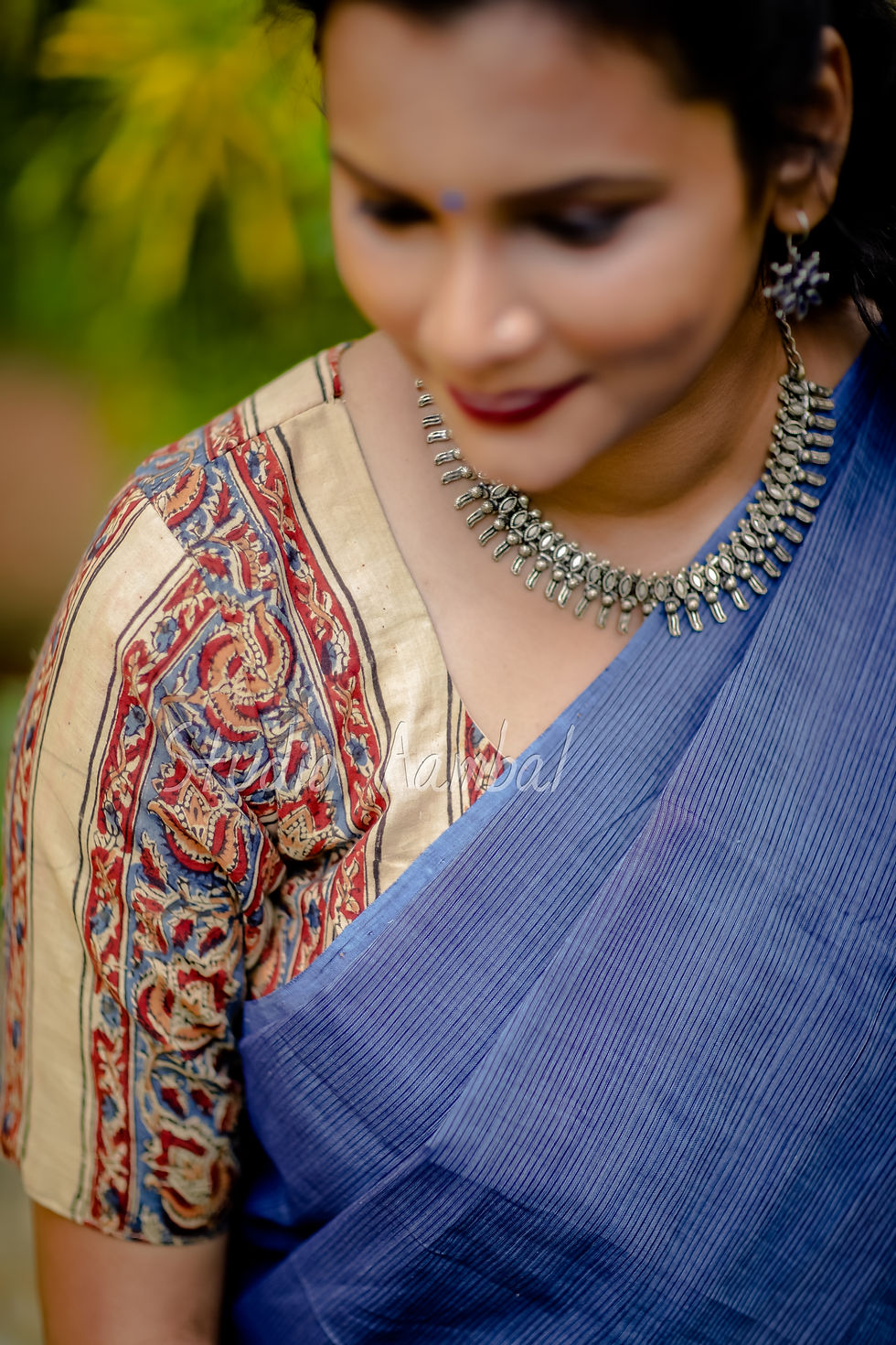 Beige Kalamkari Elbow Sleeve Blouse