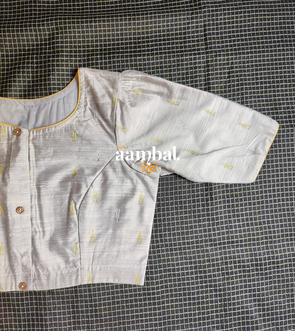 Thumbnail: Silver Semi Raw Silk Puff Sleeve Blouse
