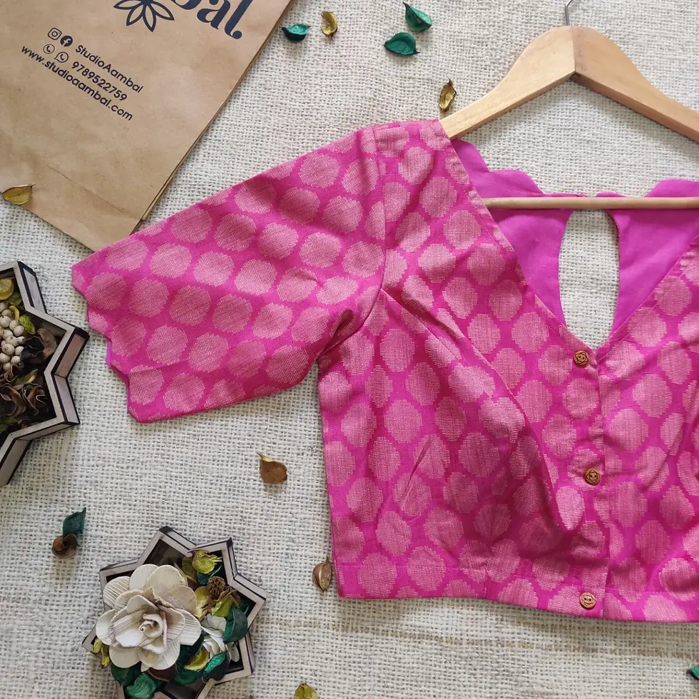 Thumbnail: Kalyani - Pink Semi Tussar Pattern Blouse