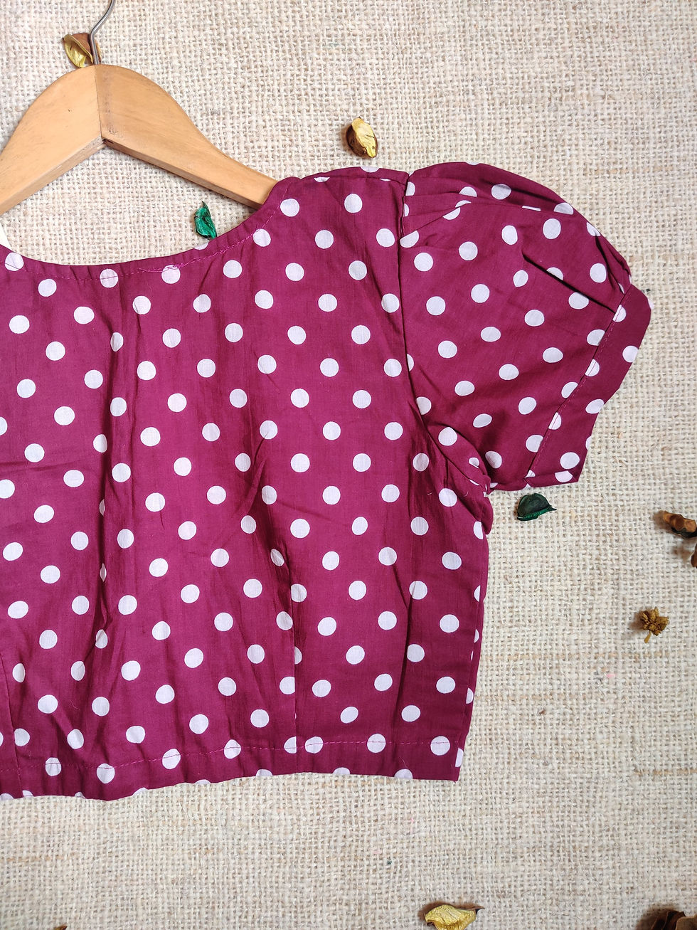 Thumbnail: Wine Polka Dot Short Puff Sleeve Blouse