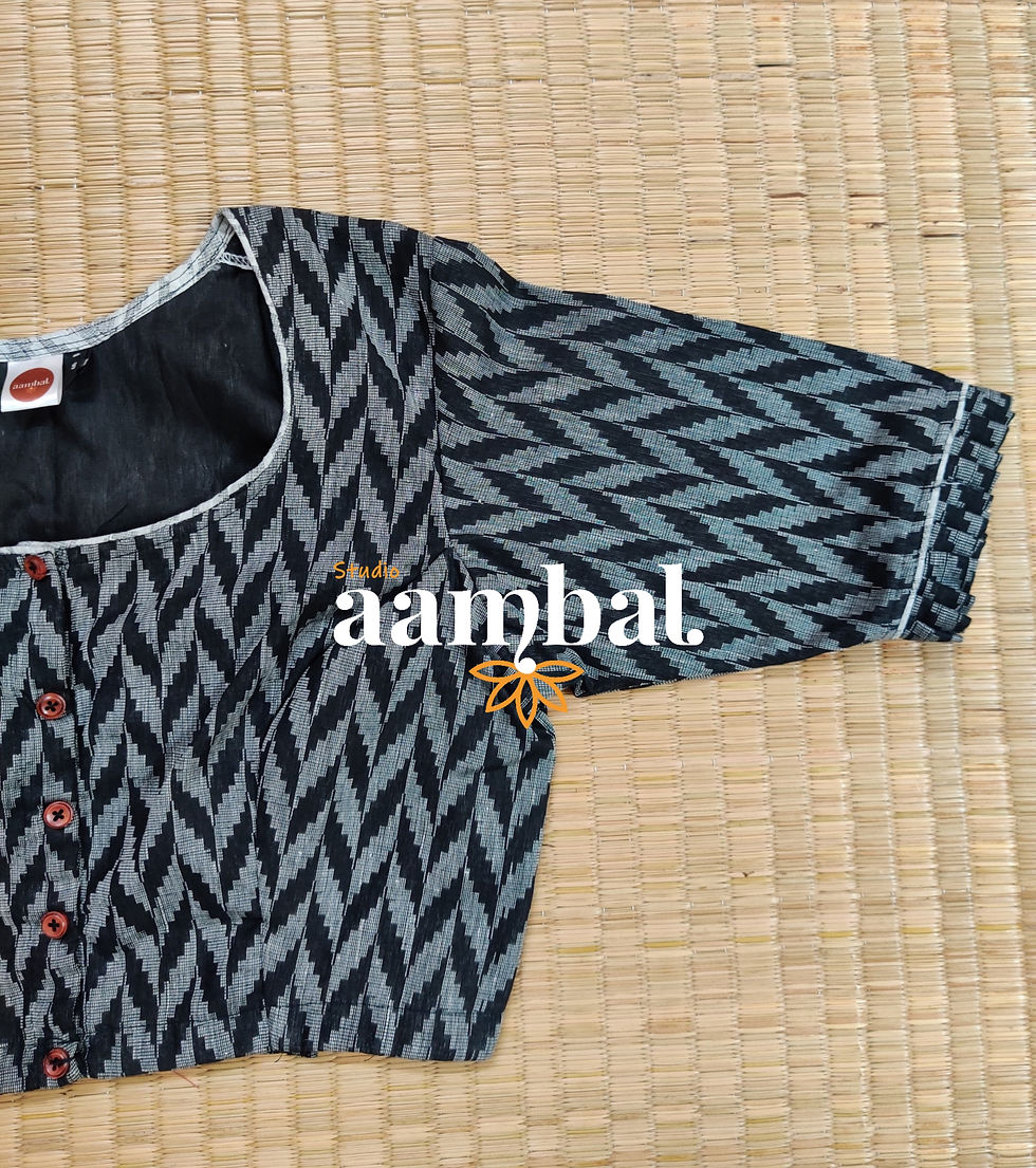 Black Zig Zag Elbow Sleeve Blouse