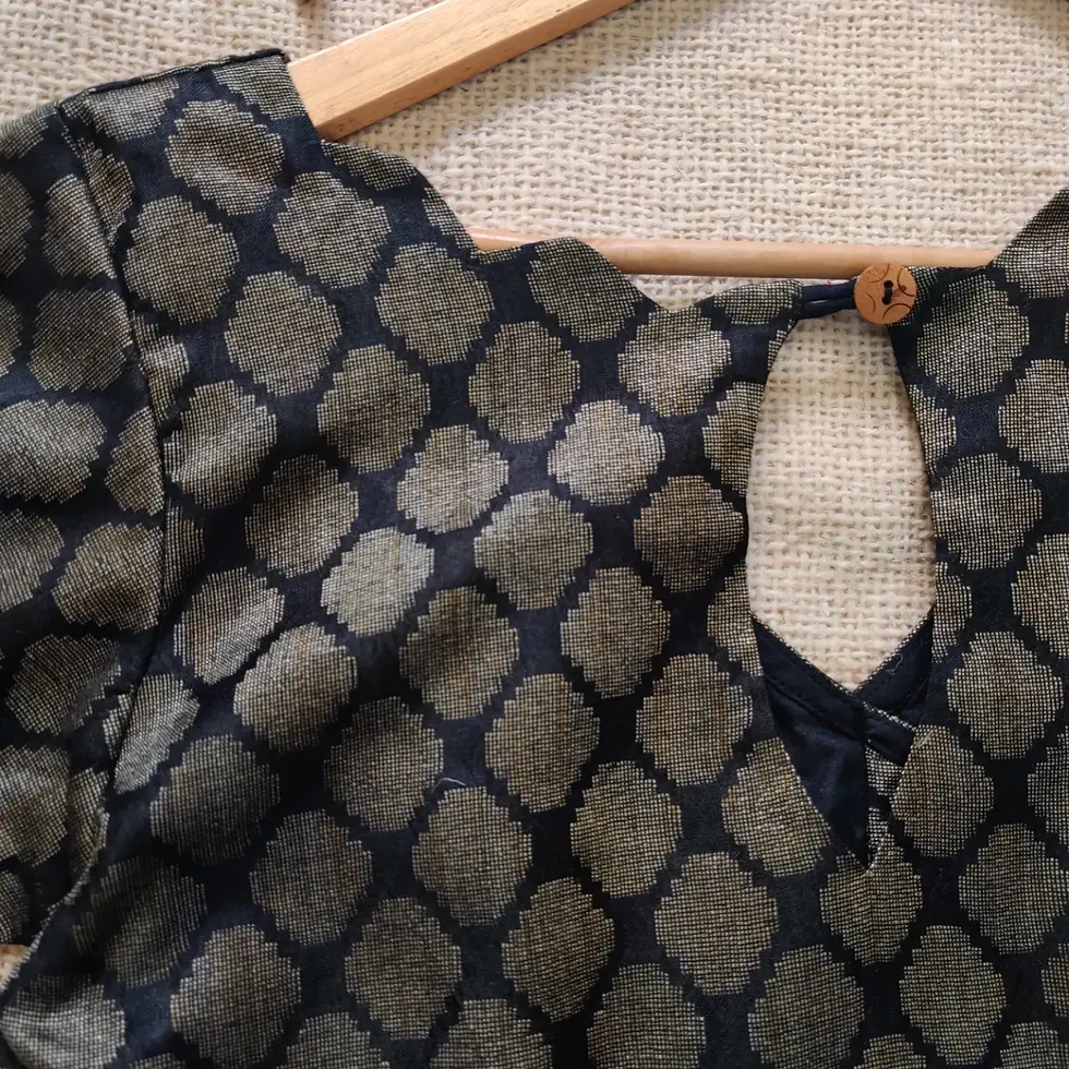 Thumbnail: Kalyani - Black Semi Tussar Pattern Blouse
