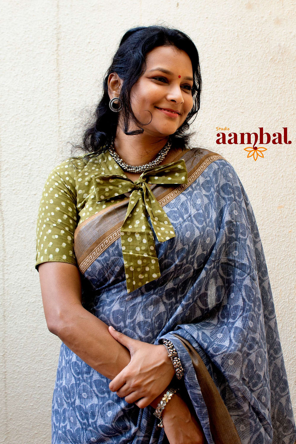 Mehandi Green Front Knot Cotton Blouse