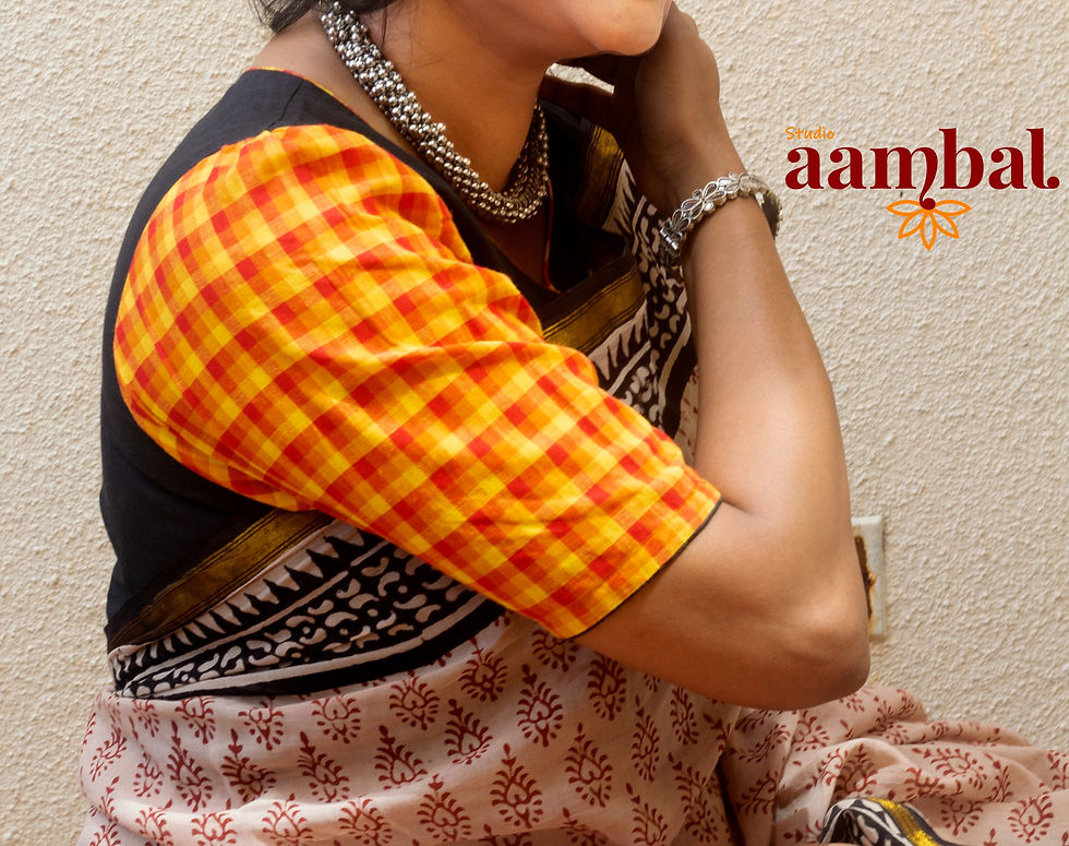 Black with Yellow Red Checks Puff Sleeve Blouse