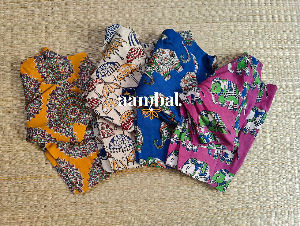 Thumbnail: Pink Silk Kalamkari Puff Sleeve Blouse