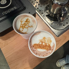 Unique latte art for holiday party, catered by Intentional Espresso