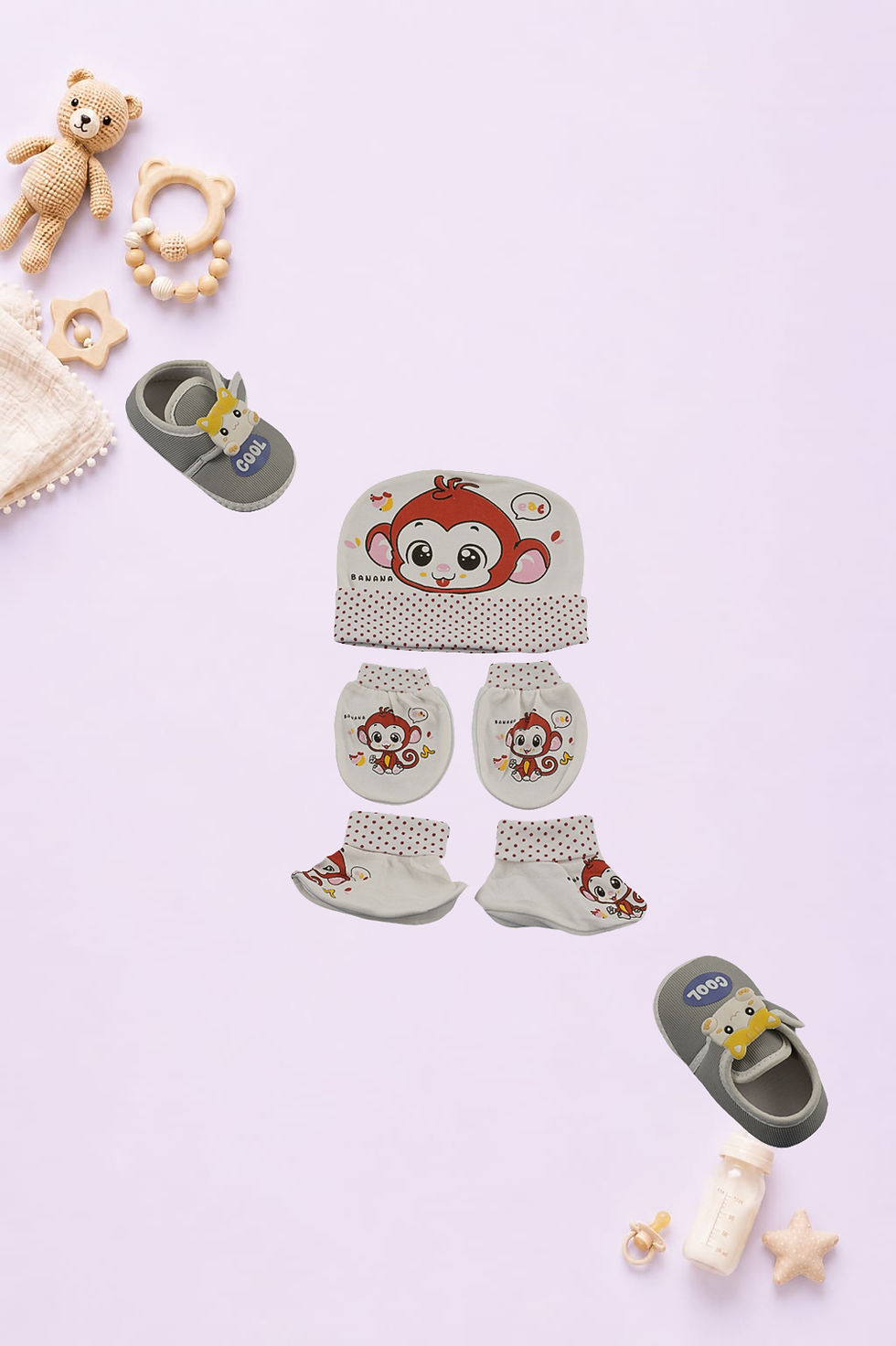 Thumbnail: Baby Cap Mittens Set Color Print kerokid
