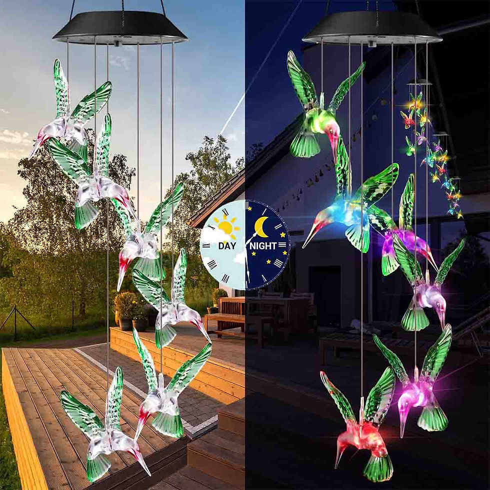 Thumbnail: Solar Powered Color-Changing LED Hummingbird Wind Chimes Light Garden Yard Decor