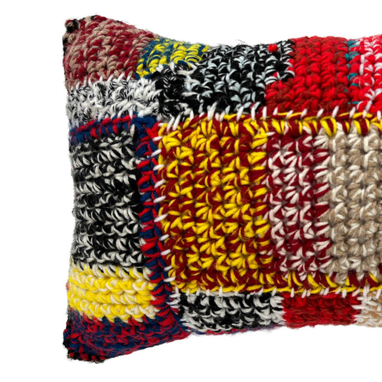 Thumbnail: Close-up detail of Focus and Recompose pillow showing the multi-strand  textured crochet on reverse side.