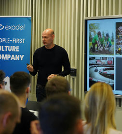 Eyal Zucker speaking at Central European University during Exadel HU's Q4 meeting