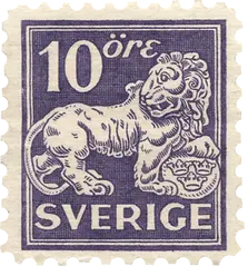 a dark purple stamp with a loin