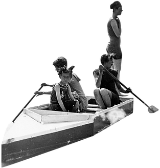 Three people on a boat with awes