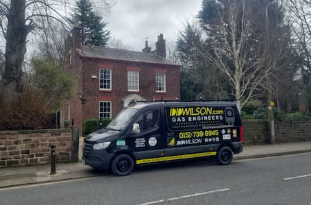 DD Wilson Gas And Heating Engineers van outside Liverpool, Woolton home 