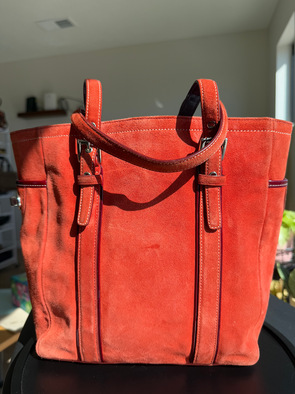 Thumbnail: Rare Coach Red/Orange Suede Gallery Tote Bag Style 9784