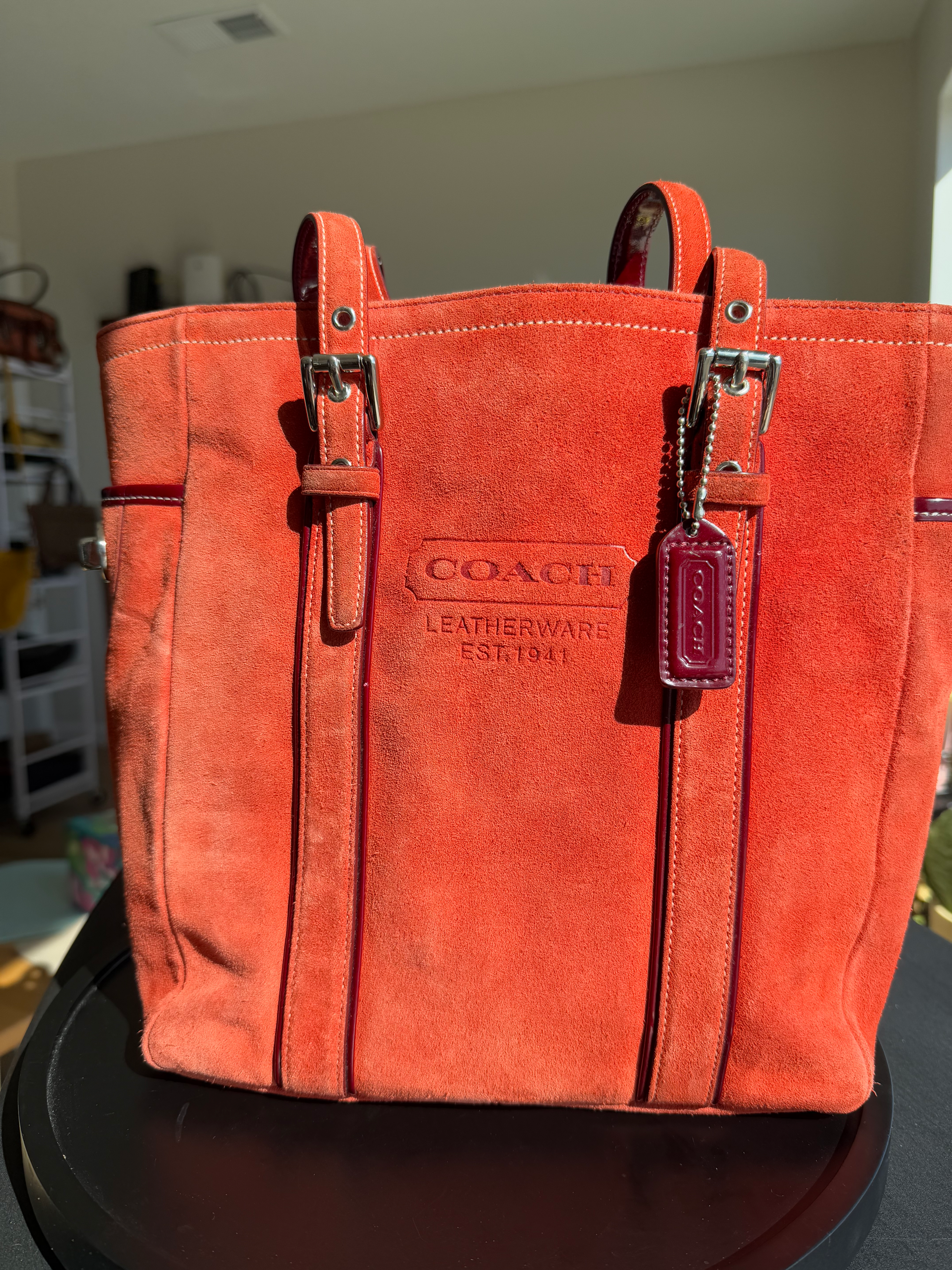 Rare Coach Red/Orange Suede Gallery Tote Bag Style 9784