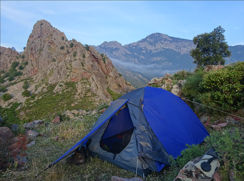 A tent with a mountain view