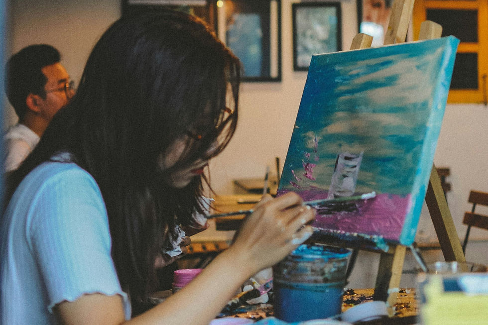 woman mindful painting