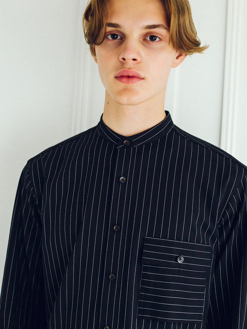 サムネイル： Stripe Band Collar Long Shirt