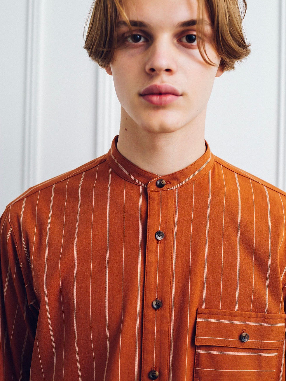 サムネイル： Stripe Band Collar Long Shirt