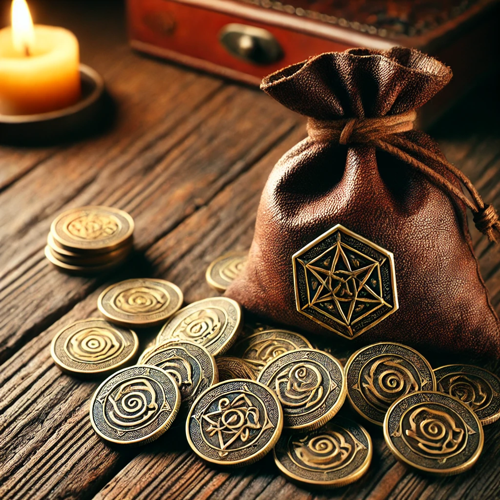 DALL·E 2024-12-21 11.02.12 - A small leather sack spilling medieval-style gold coins onto