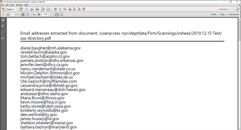 Javascript to extract email addresses from multiple PDFs