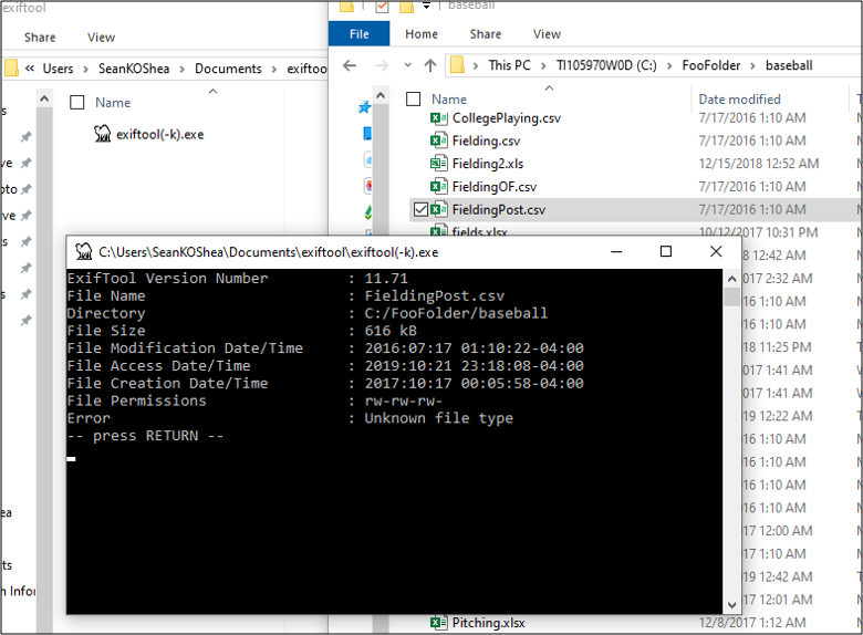 exiftool commands to extract metadata