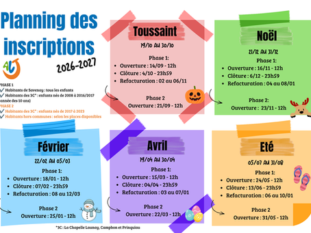 Dates d'inscriptions 2026 - 2027 