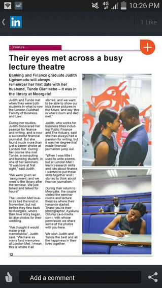 Their eyes met across a busy lecture theatre