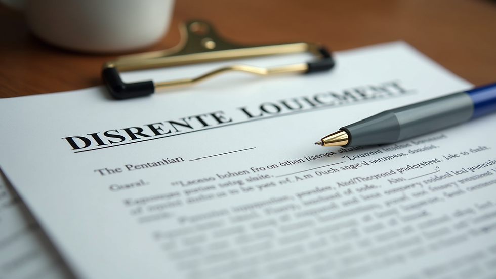Close-up view of a legal document with a pen on a wooden desk