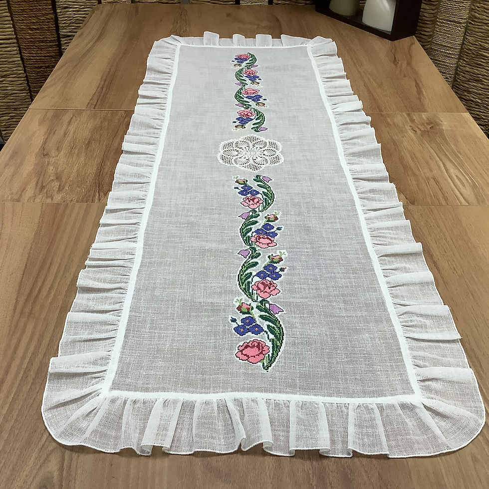 Küçük resim: Kaneviçeli & Dantelli Runner - 45*125 cm ( R-3560)